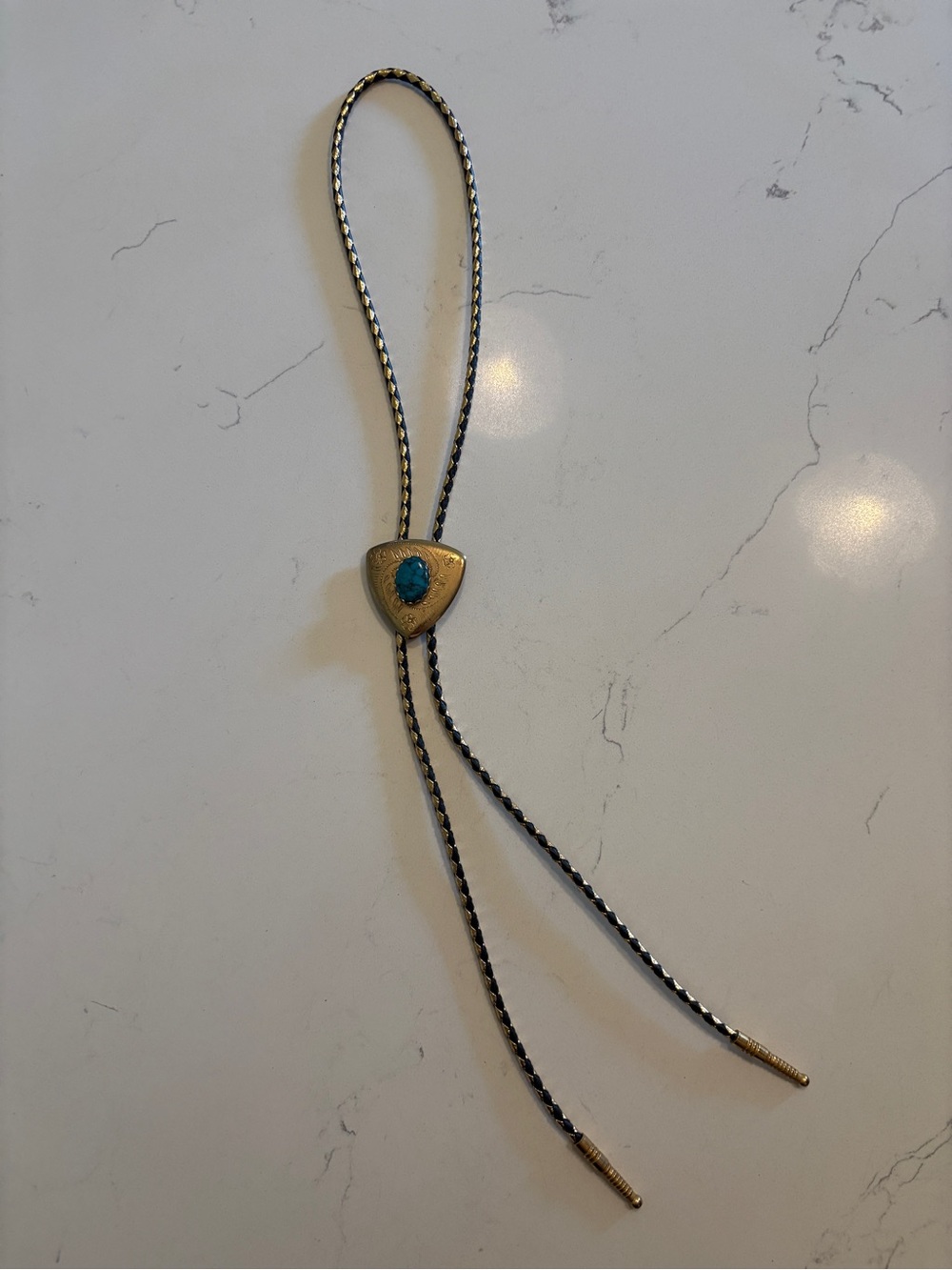 VintageTurquoise Accent Bolo Tie Necklace - Gold & Black